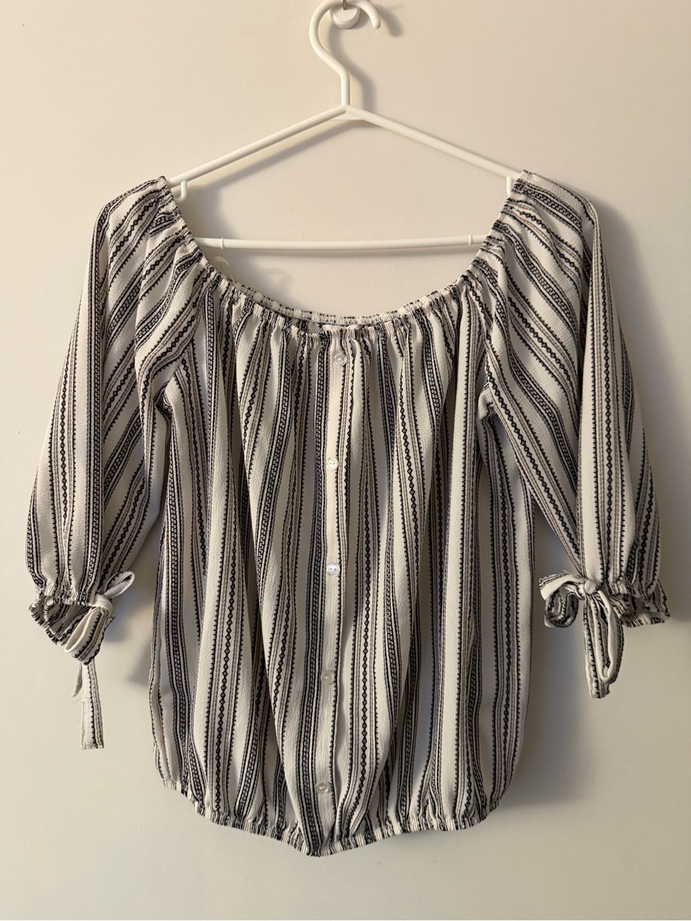Ardene Black & White Striped Off-Shoulder Peasant Blouse